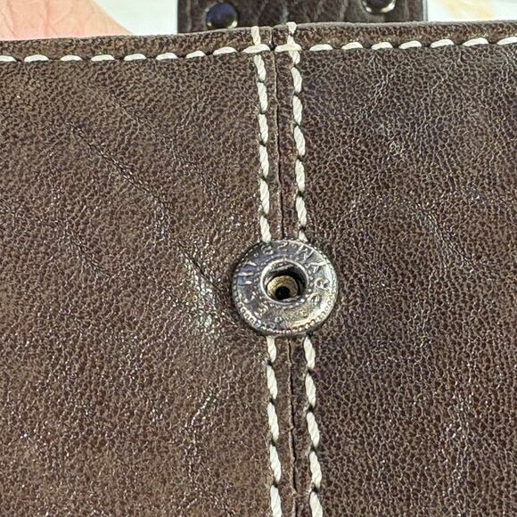 Puntotres Brown Leather Wallet Bifold Snap Closure Contrast Stitching 6.5"x4" - Picture 7 of 15